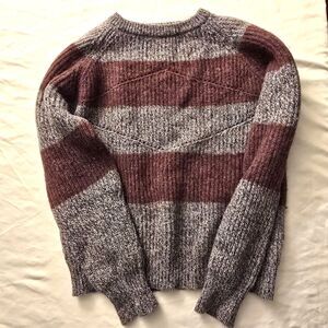 McGregor Wool Blend Striped Sweater Medium Burgundy Gray Crewneck Pullover